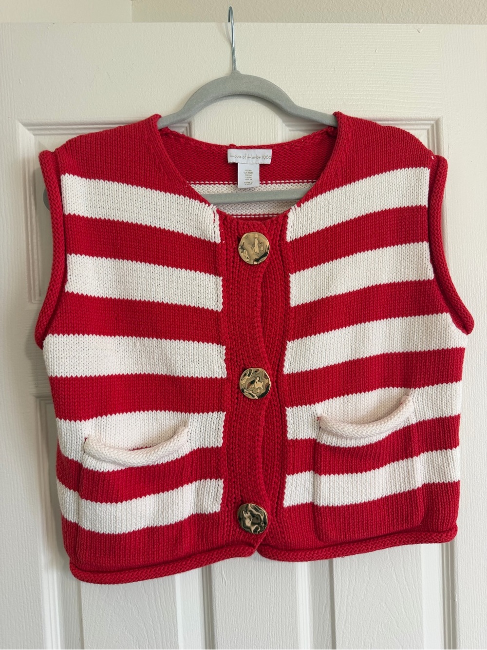 Red & White Striped Knit Vest